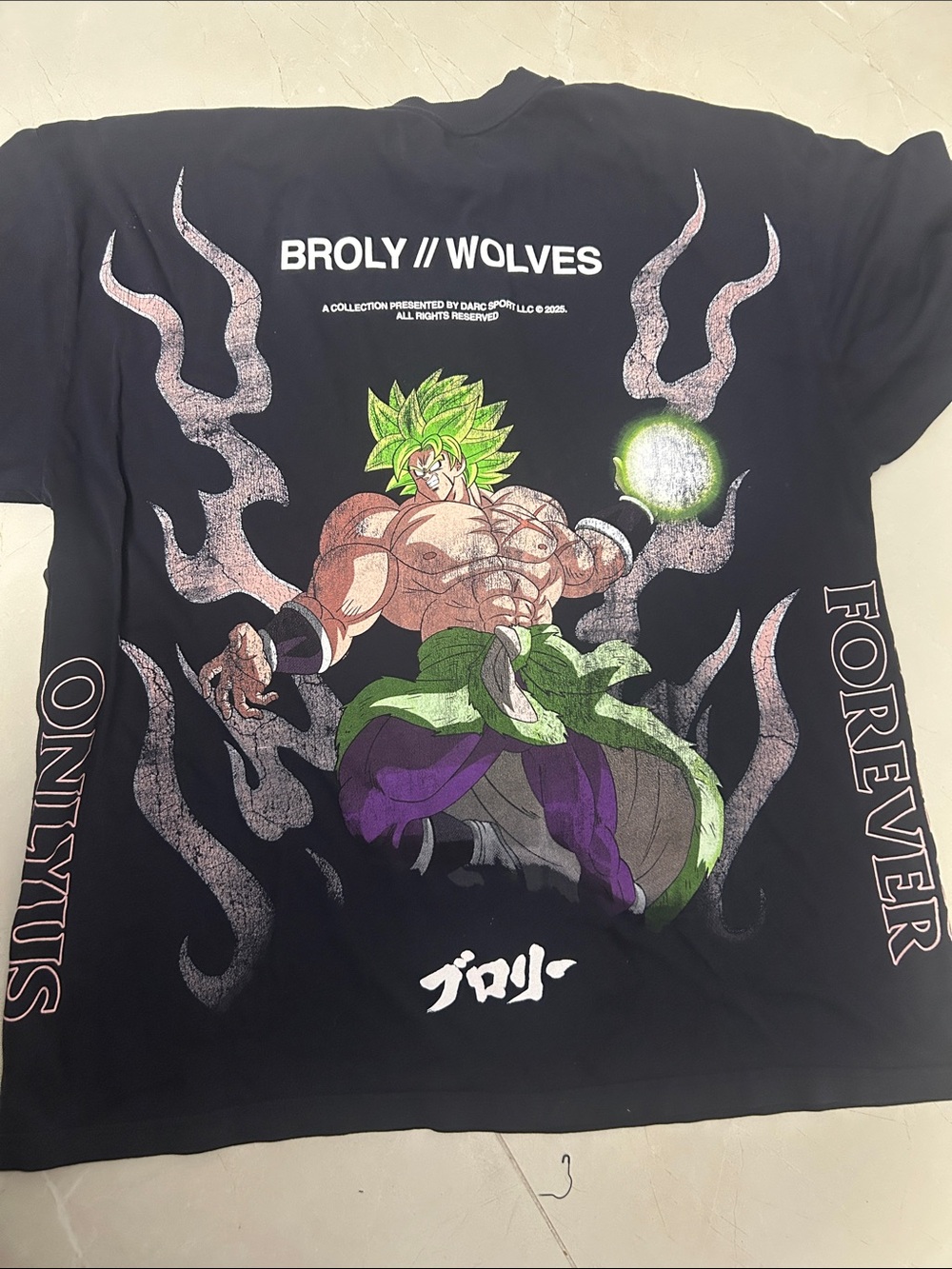 Darc Sport Black Graphic Broly Wolves Tee with Green & Purple Accents cl